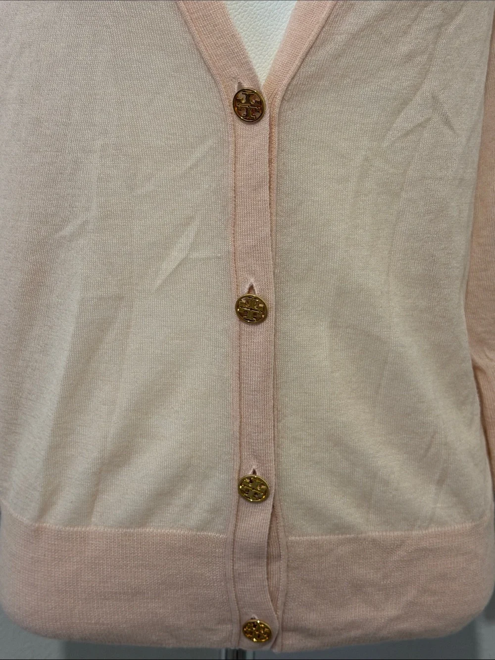 Tory Burch Cashmere Light Pink V-Neck Button Front Cardigan 3/4 Sleeves